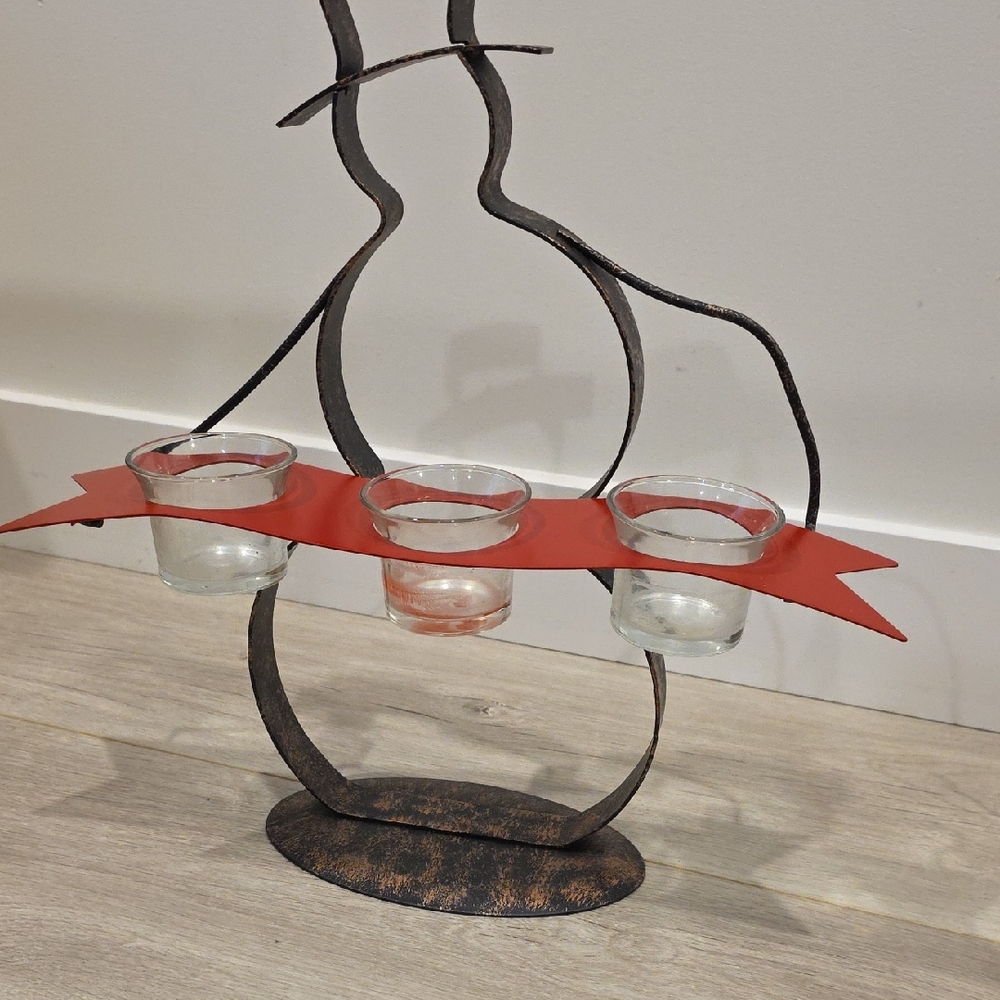 PartyLite Festive Snowman Candle Holder - Red and Brown #christmasdecoration